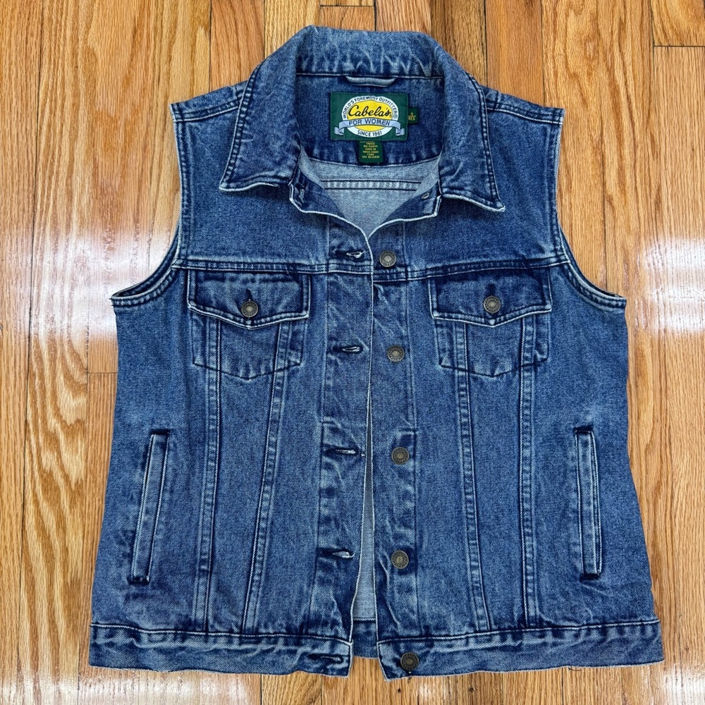 Vintage Cabela's Classic Button-Down Blue Denim Vest Women’s Size Small